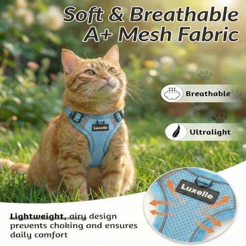 Luxelle Escape-Proof Cat Harness and Leash Set – Adjustable No Pull Soft Vest with 360° Reflective Straps, Built-in Pocket...