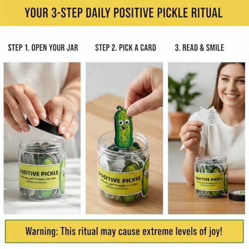 DEARMINE 60 Positive Pickle Cards Jar, Graduation Gifts, Mothers Day Birthday Gifts for Mom, Women, Coworkers, Adults, Tea...