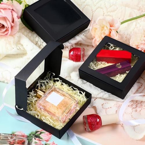 Zonon 30 Pcs Kraft Paper Boxes with Window 4.13 x 4.13 x 1.18 Inch Candy Packaging, Small Gift Boxes, Soap holder, Mini Tr...