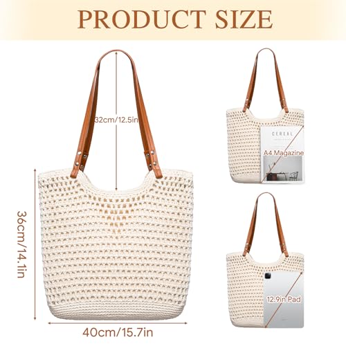 Toptime Crochet Beach Bags for Women, Woven Beach Tote Bag with Zipper & Leak-Proof Lining, Lightweight Boho Shoulder Bags...
