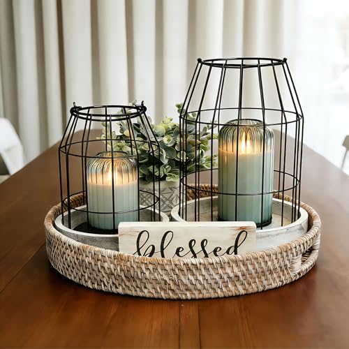 Lezonic Glass Flameless Candles Battery Operated with Remote, Dancing Flame LED Flickering Pillar Candles, Set of 4 Real W...