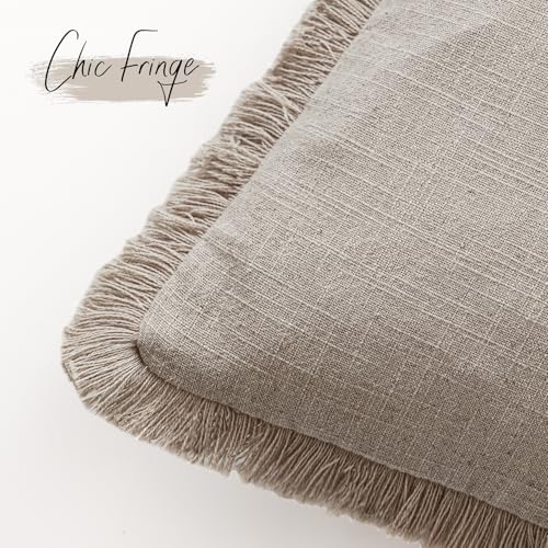 Foindtower Decorative Linen Fringe Lumbar Throw Pillow Covers Boho Farmhouse Cushion Cover with Tassel Soft Accent Pillowc...