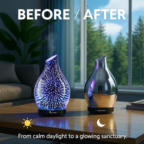 JOYOLO 120ML Essential Oil Diffuser, 3D Glass Aromatherapy Diffuser with Auto Shut-Off and 7 Color LED Lights, Ultrasonic ...