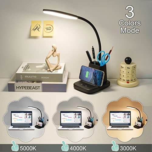 Sailstar Desk Lamp, LED Desk Lamps for Home Office, Wireless Charger Small Desk Lamp with Pen Holder, 3 Color Modes, Dimma...