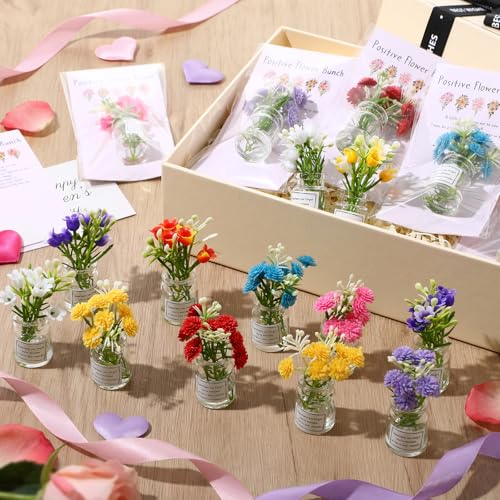 Xuhal 20 Sets Mothers Gift Set for Women Positive Mini Bud Vase with Flowers Positive Cards Motivational Office Desk Decor...
