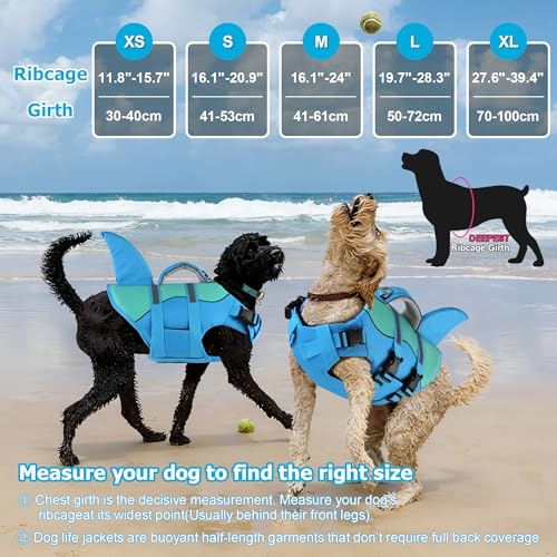 Dogcheer Dog Life Jacket Shark, Neoprene Harness Dog Life Vest with Lift Handle, Reflective Adjustable Pet Swim Float Vest...