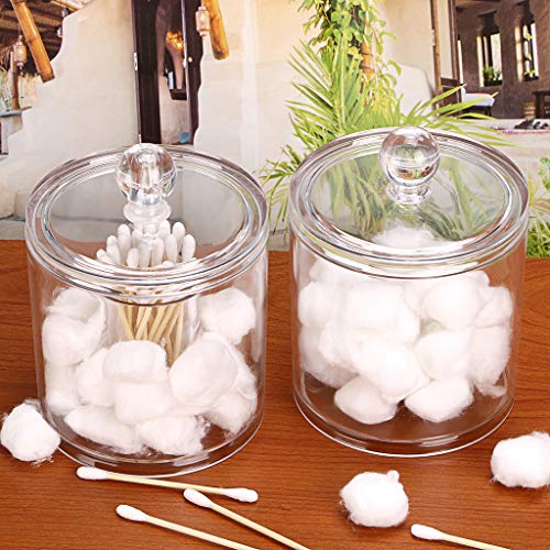 Hipiwe Cotton Ball and Swab Organizer with Lid Apothecary Acrylic Jar Makeup Qtip Organizer Bathroom Storage Canister Jar ...