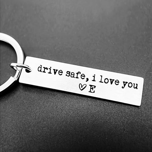 CYLDGNS Drive Safe I Love You Keychain – Personalized Initial Engraved Keychain for Him or Her, Custom Gift for Boyfriend ...