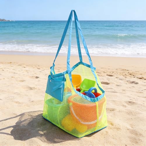 MeeJaa Mesh Beach Bag, Classic Mesh Beach Toy Tote Bag, Foldable Large Children's Toy Storage Bag, Used for Storage of Toy...