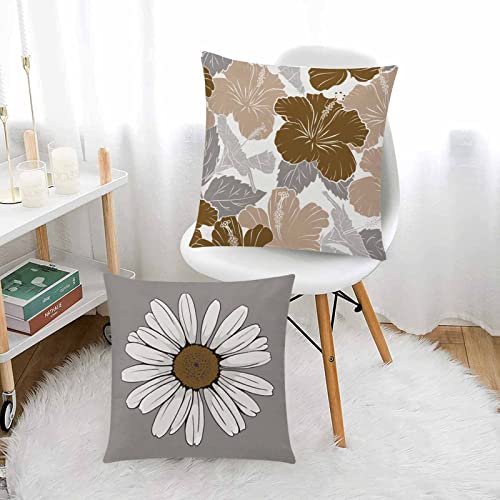 COMMINY Brown Grey Pillow Covers 18x18 Set of 6 Decorative Daisy Flower Throw Pillow Cover for Couch Modern Coffee Pillow ...