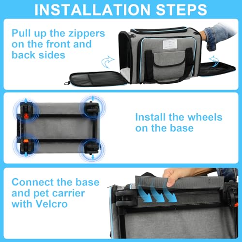 Pet Carrier Airline Approved, Expandable Pet Cat Carriers with Wheels for Dogs, Airline Approved Cat Dog Carrier, TSA Appr...