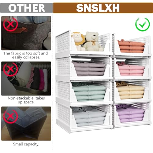 SNSLXH 5 Pack Stackable Closet Storage Basket, Multifunctional & Foldable Closet Organizer for Bathroom Kitchen Laundry Ro...