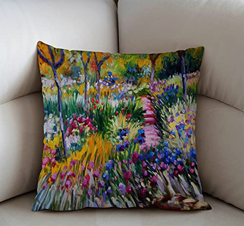 Swono Monet Painting Cotton Linen Throw Pillow Case Home Decorative Cushion Cover for Sofa Couch Bedding 18x18 Inches