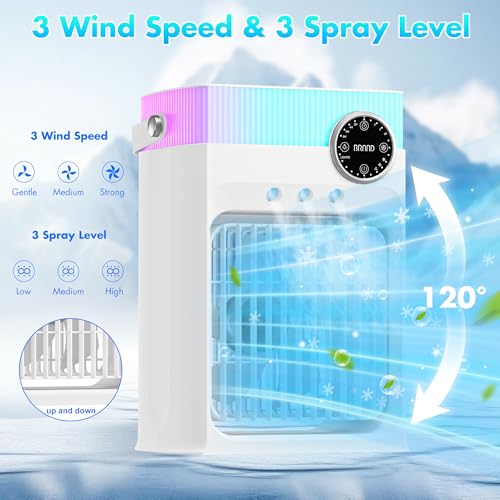 Portable Air Conditioners, Mini AC Unit Cooling Fan for Bedroom,1200ML Small Air Cooler Fans with Remote, 3 Mist,3 Speed,8...
