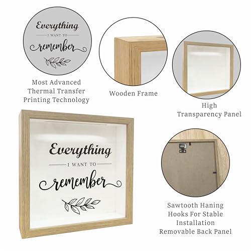 8x8 Shadow Box Frame - Decorative Greenery Wooden Memorable Box For Saving - Everything I Want To Remember - Display Memor...