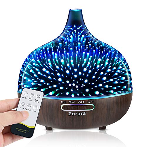 Essential Oil Diffuser 550ml Cool Mist Humidifier 3D Glass Ultrasonic Aromatherapy Humidifier with 7 Color Changing Led Li...