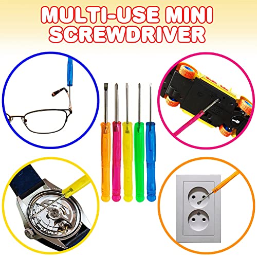 ArtCreativity 5 PC Mini Screwdriver Keychain Set, Pack of 12, Set Includes 5 Screw Drivers and Portable Pouch, Cool Birthd...