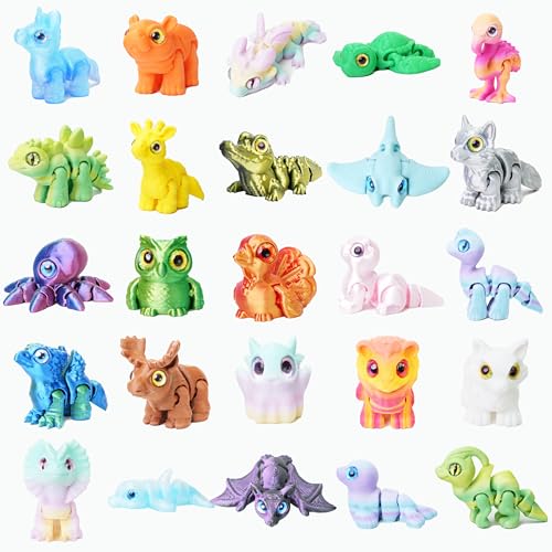 25Pcs 3D Printed Animals , Articulated Fidget Toy, Desk Pet for Students, Pocket Pets for Anxiety Relief, 3D Printed Fidge...