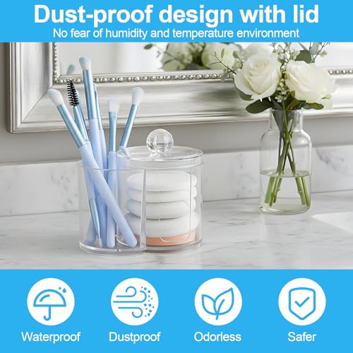 Gsbnjuy Cotton Swab Holder Dispenser Dual-Compartment Cotton Organizer Clear Vanity Canister with Removable Dustproof Lid ...