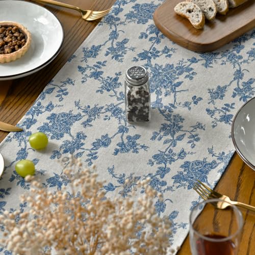 Artoid Mode Monochrome Sketch Branch Toile Textures Chinoiserie Cotton Dark Grey Table Runner, Seasonal Retro Vintage Kitc...
