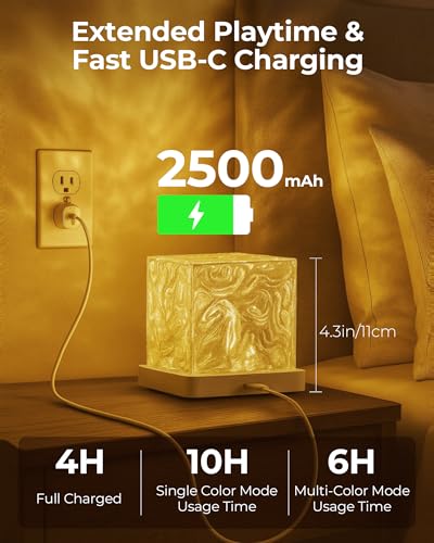 Rechargeable Shower Light No Wiring, 16 Color Changing Ocean Wave Lamp Projector, Waterproof Shower Mood Light Cube with R...
