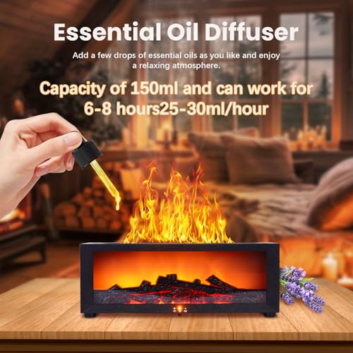 Fireplace Humidifier Diffuser, 7 Colors Flame Diffuser for Essential Oils, Fire Aroma Diffuser with Remote, Ultrasonic Air...