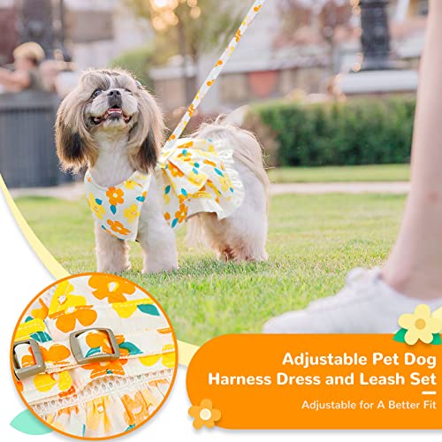 ABRRLO Dog Harness Dress Leash Set for Small Dog Summer Clothes Girl Female Puppy Cats Outfits Cute Floral Bowknot Princes...