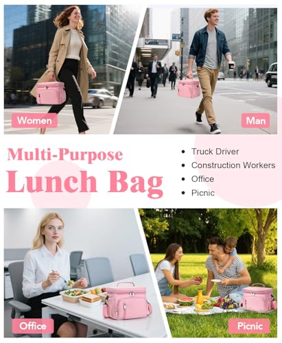 MIAOJIE Insulated Lunch Bag for Men & Women, 9L Leakproof Lunch Box Soft Cooler Tote with 5 Pockets, 600D Oxford, EVA Lini...