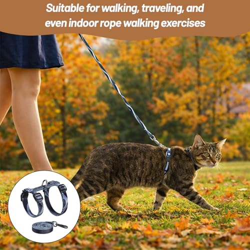 Cat Harness and Leash Set, 3-in-1 Escape Proof Adjustable, Comfortable Walking Travel Kitten Harness for Small Medium Larg...