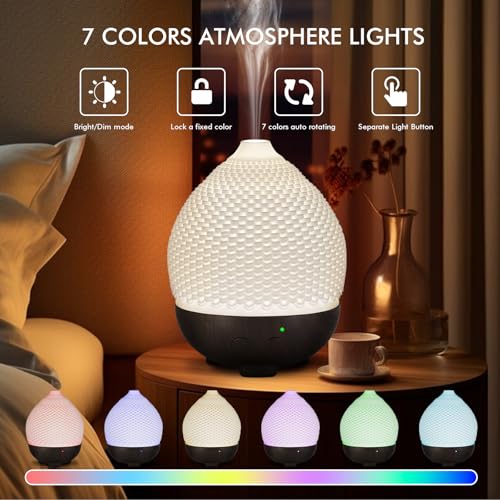 Essential Oils Diffuser Ceramic 250ml - Ultrasonic Aromatherapy Diffuser 3D Printing Dome, Cool Mist Air Freshener with 2 ...
