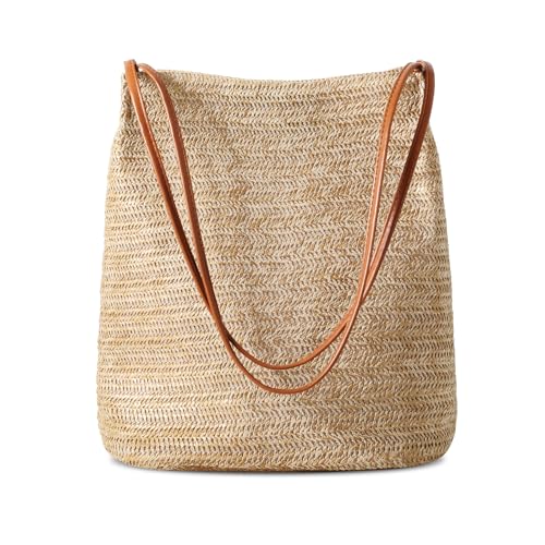 Tavaleu Straw Beach Bags for Women, Tote Handbag Shoulder Bag for Women, Beach Straw Purse Buckets Summer Fashion Hobo Bags