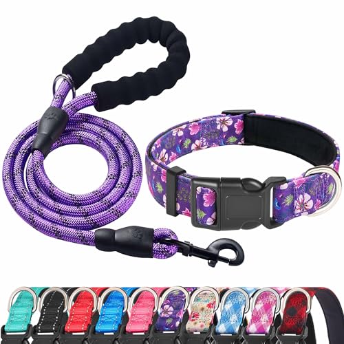Ladoogo Reflective Dog Collar Padded with Soft Neoprene Breathable Adjustable Nylon Dog Collars for Small Medium Large Dog...