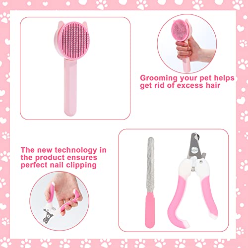 VCZONE 8 Pcs Cat Brush Grooming Kits, Pet Self Cleaning Kit with Pet Nail Clipper and File, Flea Comb, Pet Shampoo Bath Br...