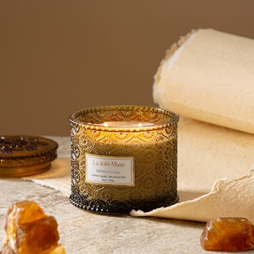 LA JOLIE MUSE Sahara Amber Candle – Bergamot, Clove & Amber | 12 oz Large 2-Wick Soy Wax Candle | 60 Hours Clean Burn | Gi...