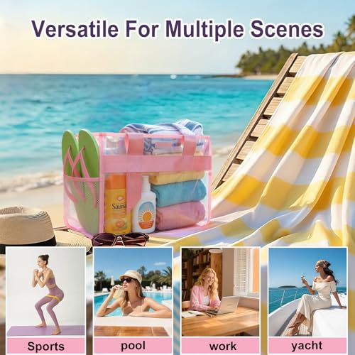 Gryvol 2-Piece 26L Iridescent Beach Bags for Women,Purple Beach Tote Bag & Pink Clear Tote Bag, Large Waterproof Beach Bag...
