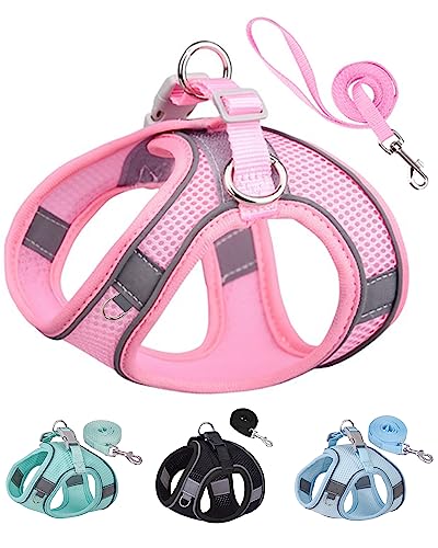 SOLMOONY Dog Harness for Small Medium Large Dogs No Pull, Puppy and Leash Set, Dogs, Step in Harness, mesh Harness. (Pink,...