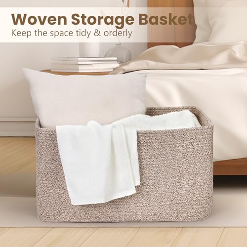 Optish 75L Large Blanket Basket, Woven Storage Baskets with Reinforced Handles, Rope Laundry Basket for Living Room, Bedro...