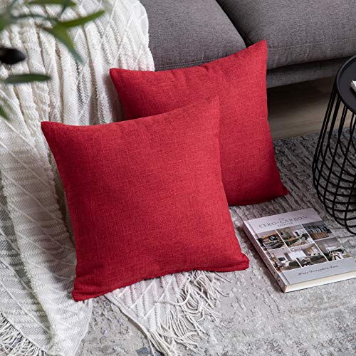 Anickal Red Pillow Covers 20x20 inch for Christmas Day Decor Set of 2 Rustic Linen Holiday Decorative Square Throw Pillow ...