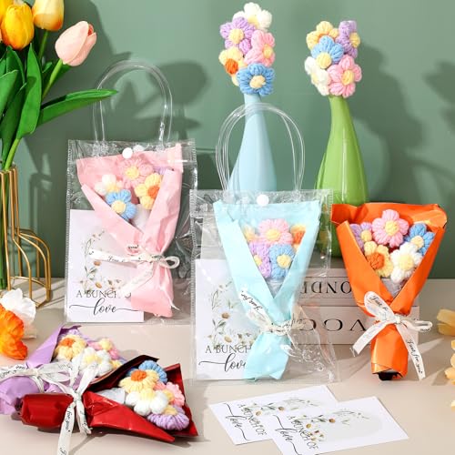 Solsew 20 Sets Crochet Flowers Bouquet for Mom Grandma Lady Women Handmade Knitted Artificial Flowers with Sunflower a Bun...