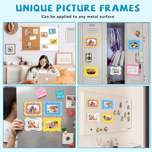 AINBIN 4 Pcs Magnetic Picture Frames for Refrigerator Magnetic Photo Frames 4x6 Inch Decorative Photo Holders Reusable Mag...