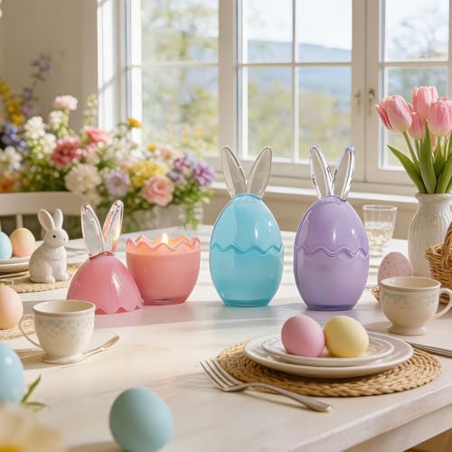 Lanpn 3 Pcs Easter Bunny Candles Gift Set, Spring Easter Scented Candle 6.7", Each 4oz Soy Wax, Decorative Rabbit Shaped J...