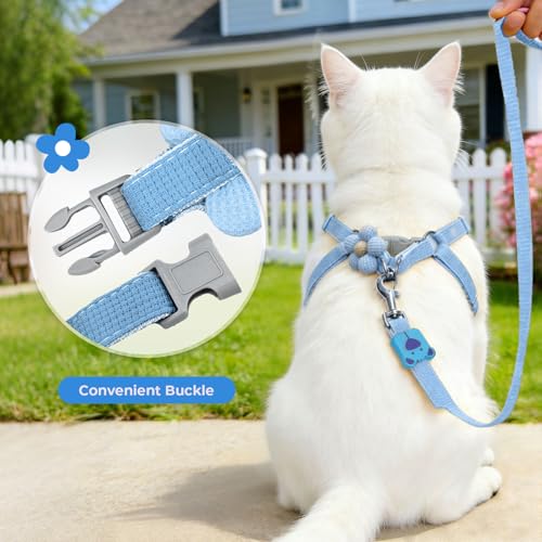 PETCARE Cute Cat Harness and Leash Set, Blue Flower Cat Walking Harness with Bow Tie Cats Leash, Easy Walk Lightweight Ste...