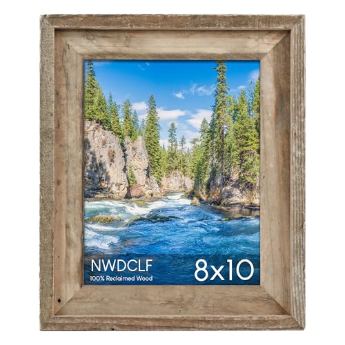 NWDCLF Rustic 8x10 Picture Frame, Reclaimed Barnwood Photo Frame with Real Glass, Distressed Natural Wood Frame for Wall a...