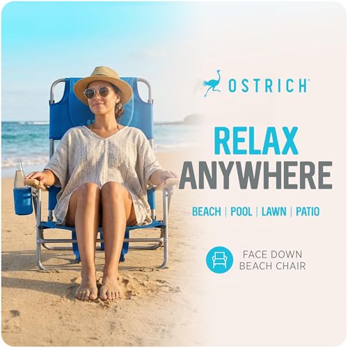 Ostrich the Tommy-O Backpacker Beach Chair with Face Hole and Cup Holder, Lightweight and Adjustable for Sunbathing at the...