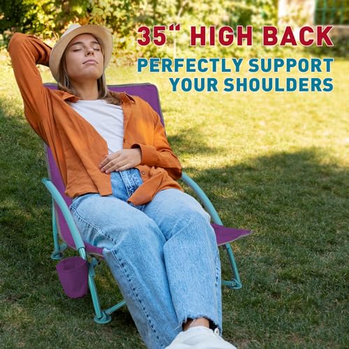 Northroad Low Folding Beach Chair,Portable Lightweight Lowback Sling Chair, Outdoor Low Seat Camping Chair w/Cup Holder & ...