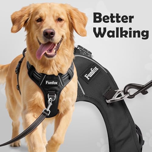 Funfox Dog Harness Medium Sized Dog, Vertical Handle Easy Control, No Pull Pet Vest Adjustable with 2 Leash Clips, Soft Ma...