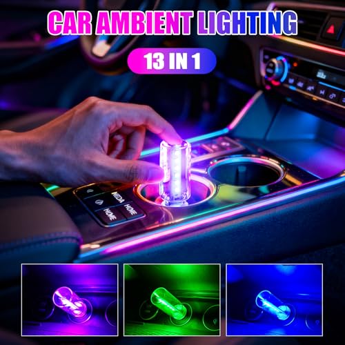 2PCS 13 in 1 USB Car Light, Plug in USB Interior Car Lights, Touch Control Mini Glass Bottle Night Lamp with 13 Modes & 7 ...