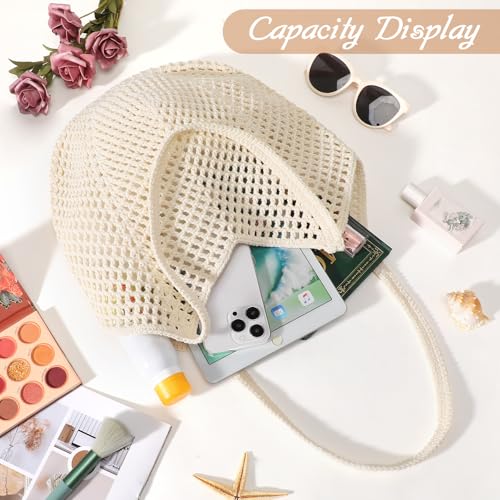 Crochet Tote Beach Bags for Women, Mesh Beach Tote Knit Bag, Summer Vacation Aesthetic Boho Hobo Shoulder Bag