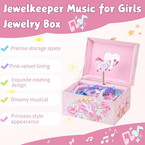 NEWLOOP Unicorn Jewelry Box for Girls – Musical Spinning Rainbow Unicorn Ballerina Design with Heart Mirror, Perfect Jewel...