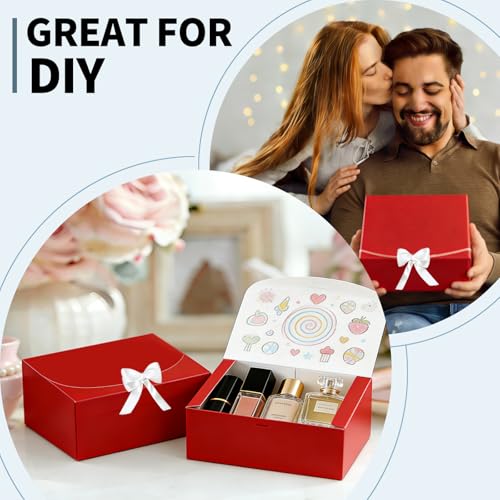 XyaMov 10 PCs Gift Boxes with Lids,10x8x4 inches Red Gift Boxes with Ribbons, Bridesmaid Proposal Box,Kraft Paper Gift Box...